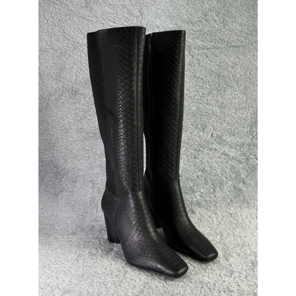 Donald Pliner Women Houda Tall Boots Black Snake Embosssed Leather Womens Sz 5.5 - Picture 4 of 11